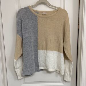 Hem & Thread Colorblock Sweater - Gray, Tan, and Cream